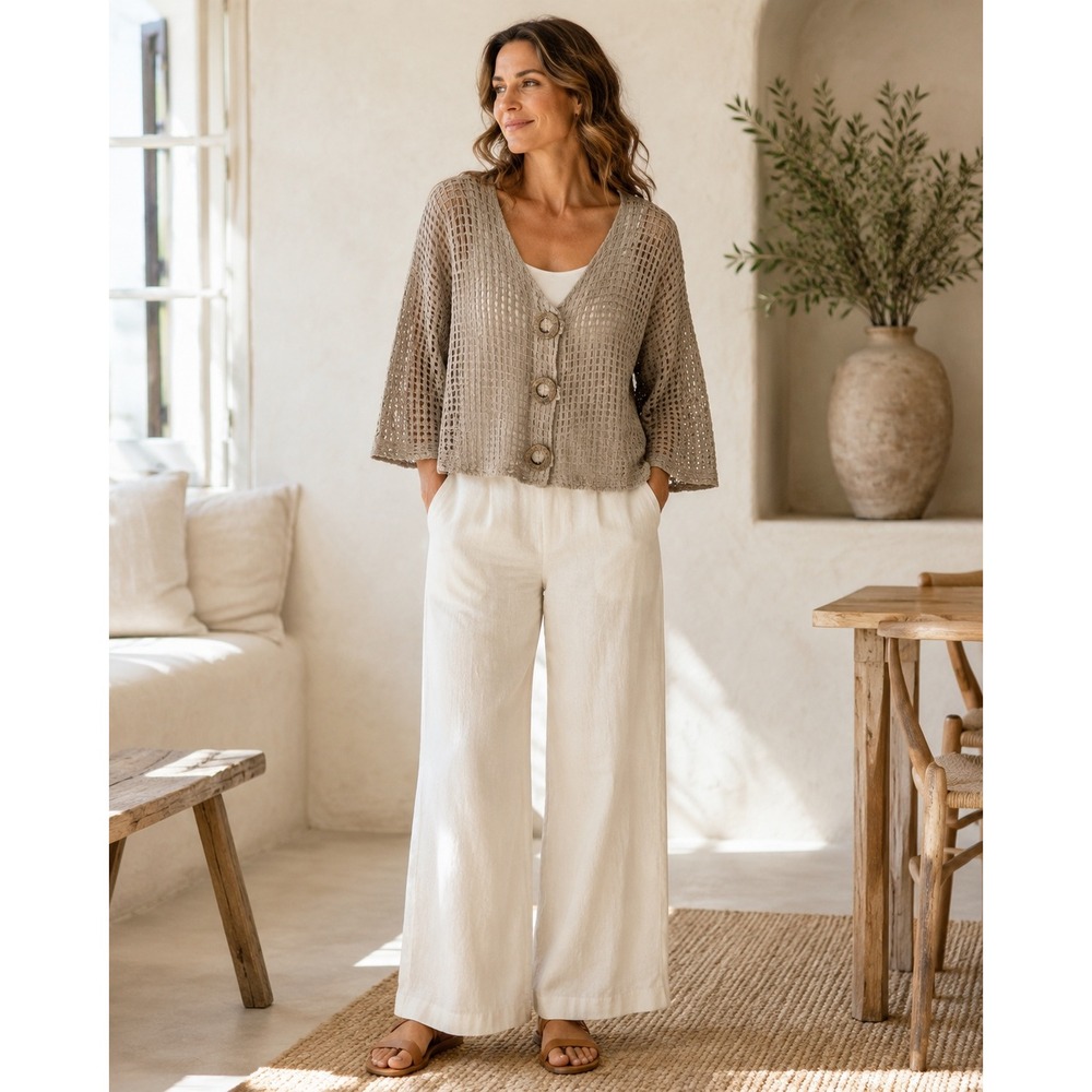 Vintage Karen Hart Cotton Crochet Cardigan L Boho Coastal Grandmacore